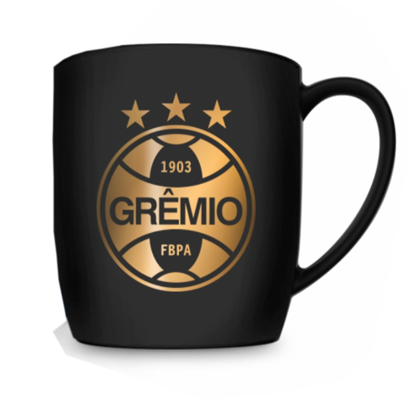 Caneca Porcelana Premium BrasFoot Gremio Serie Ouro 300ML Urban Licenciada Preto