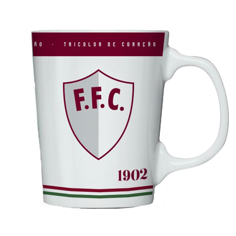 Caneca Porcelana Premium BrasFoot Fluminense 260ML Licenciada Branco