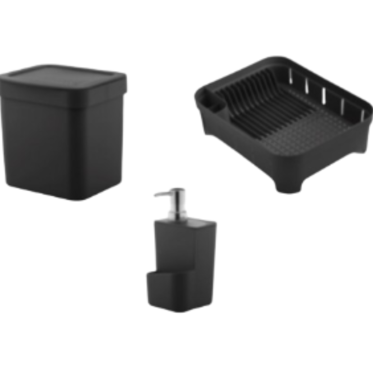 Kit cozinha Preto 3 peças OU lixeira, porta detergente e escorredor de louças