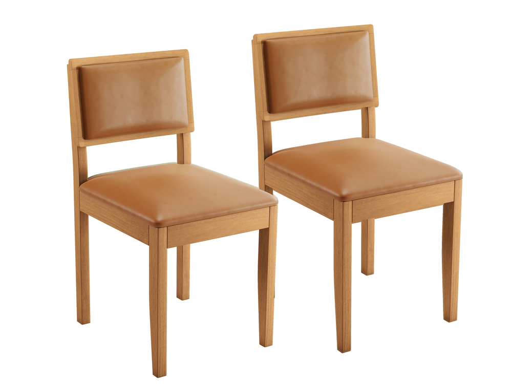 Kit 2 Cadeiras Decorativas Jade 04 Courino Encosto Almofadado Madeira Maciça - JCM Movelaria