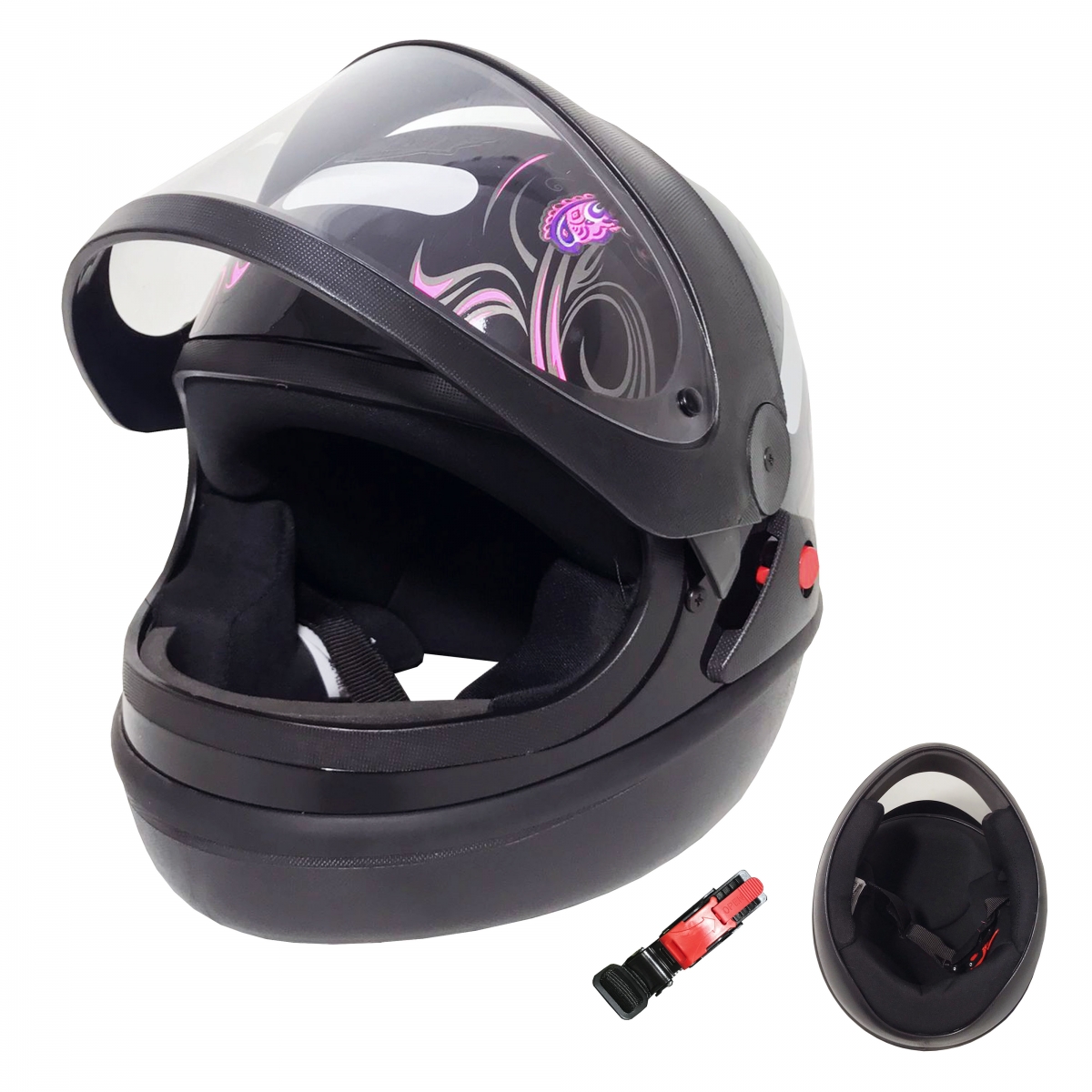 Capacete Automatico Borboleta Preto/Rosa Nº 56