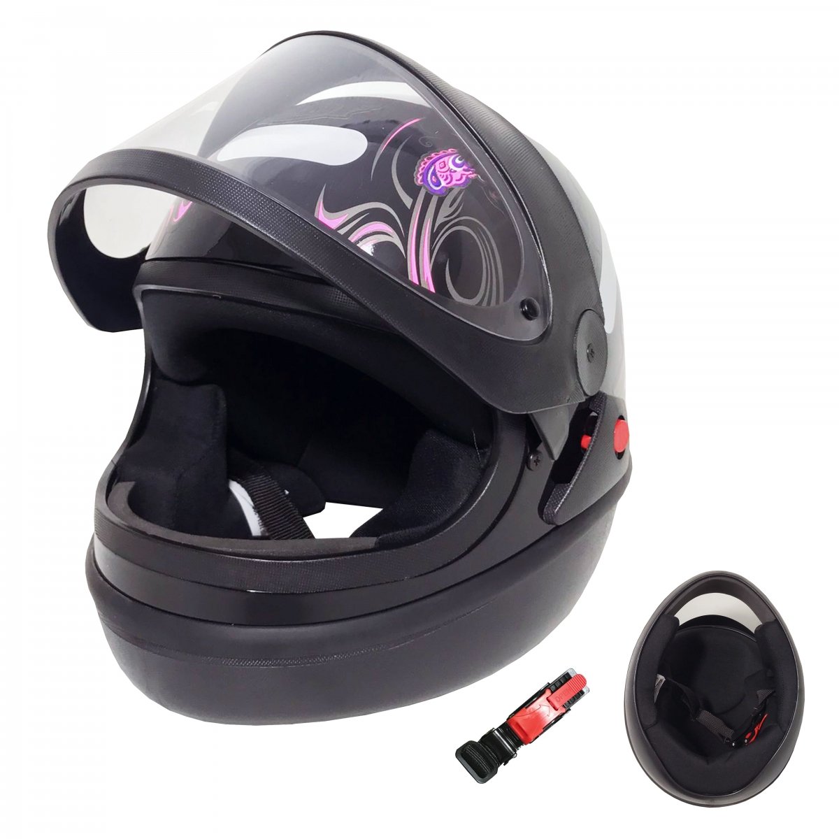 Capacete Automatico Borboleta Preto/Rosa Nº 58