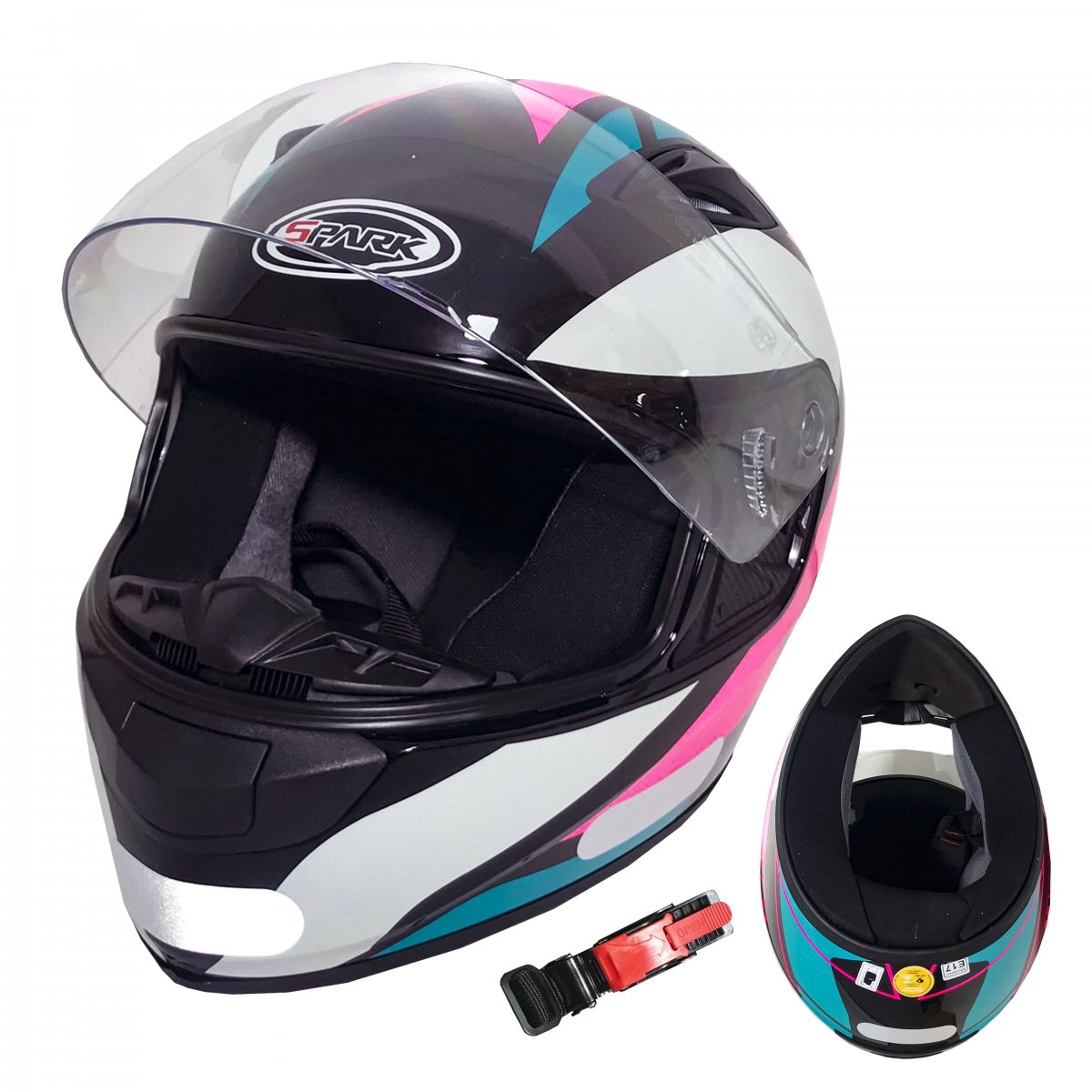 Capacete Spark Mixed Blue Preto/Rosa Nº 56