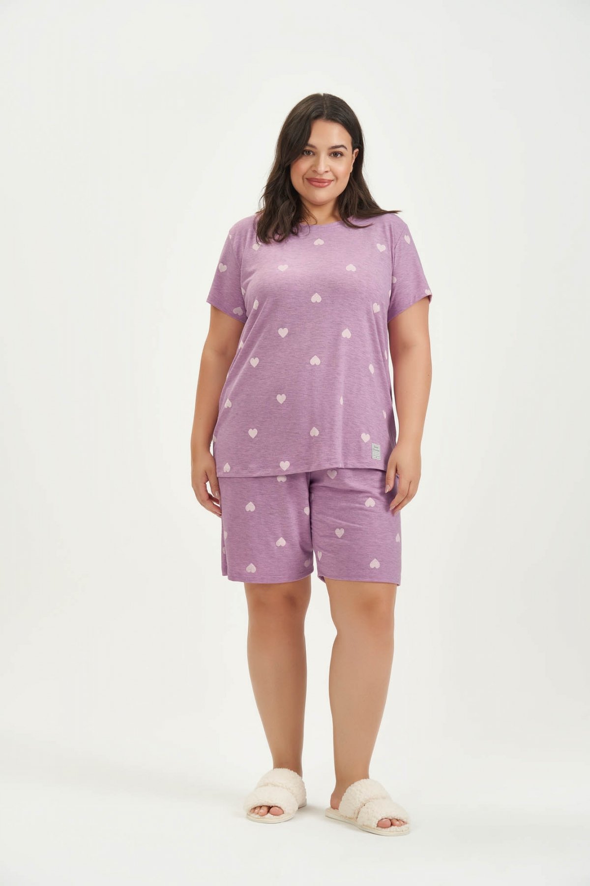 BERMUDOLL FEMININO PLUS CORACAO LILAS COR COM AMOR