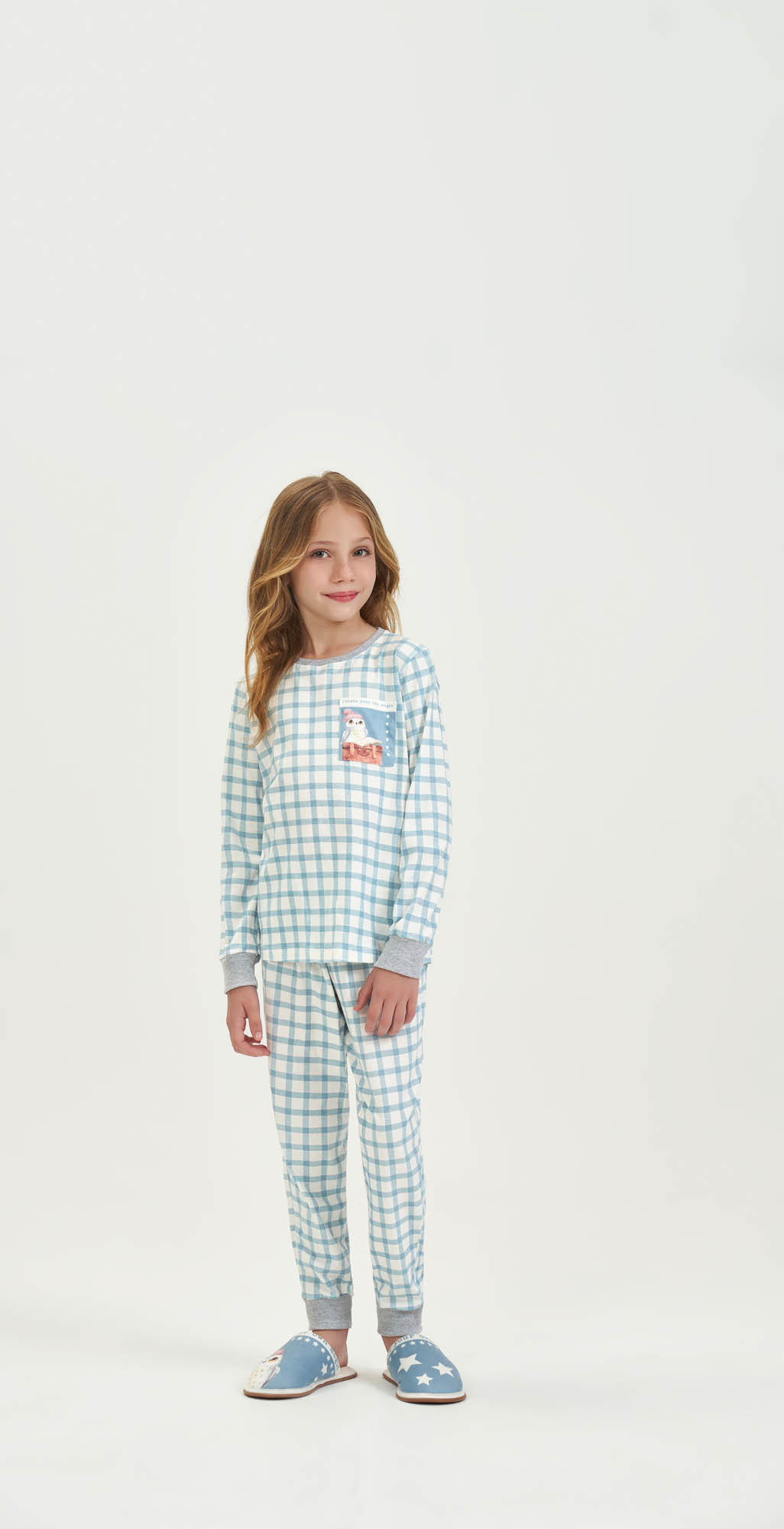 PIJAMA JUVENIL FEMININO LONGO XADREZ AZUL