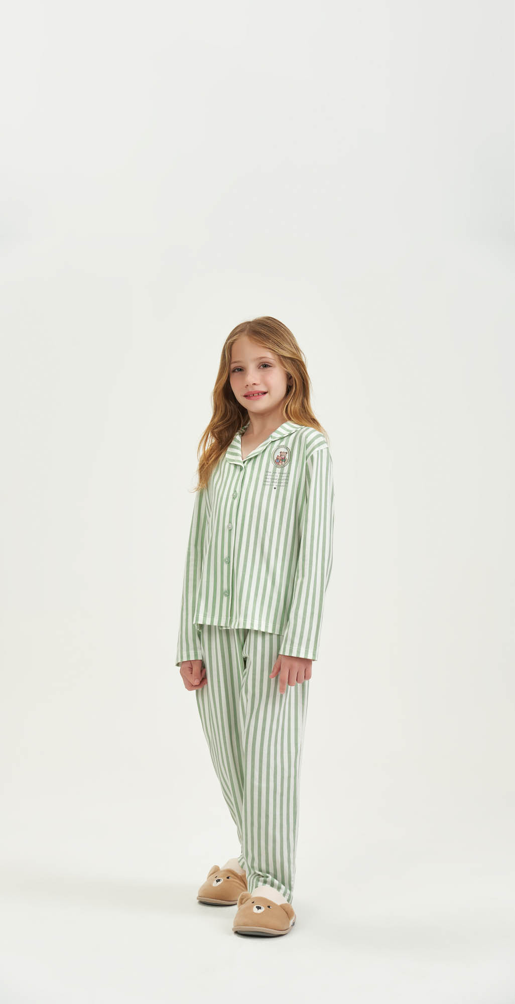 PIJAMA JUVENIL FEMININO LONGO LISTRAS VERDE COR COM AMOR