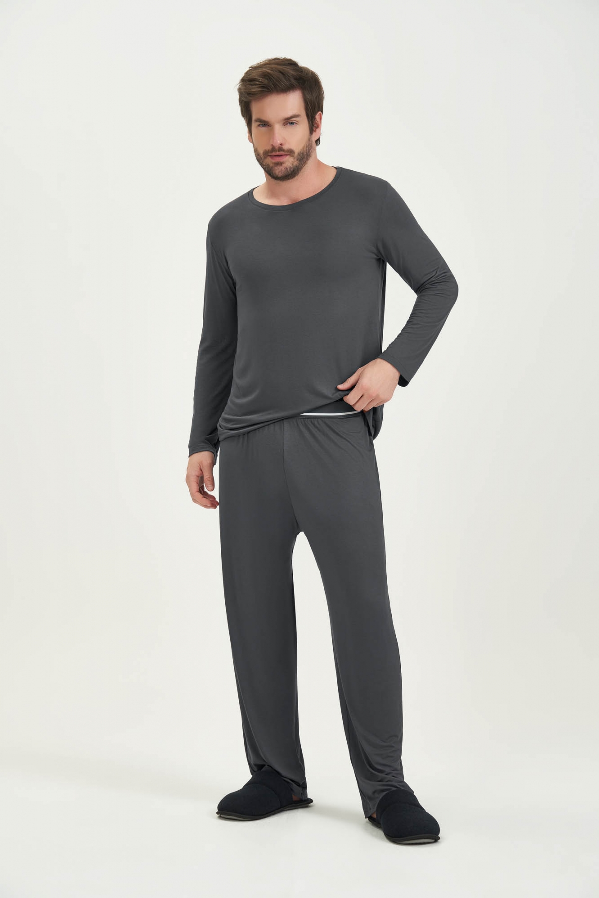PIJAMA LONGO MASCULINO CLASSICO GRAFITE COR COM AMOR