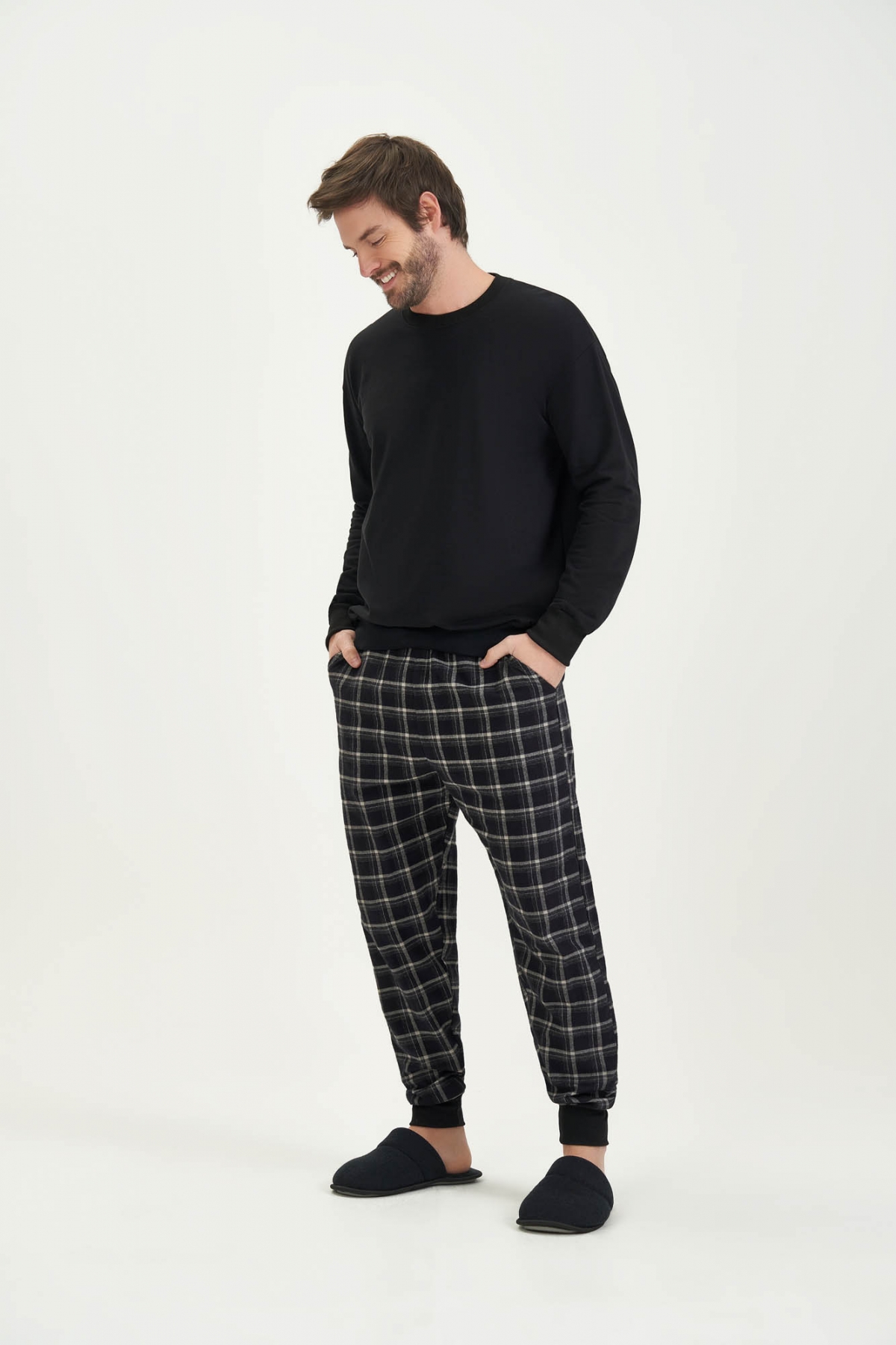 PIJAMA MASCULINO LONGO MOLETINHO XADREZ COR COM AMOR