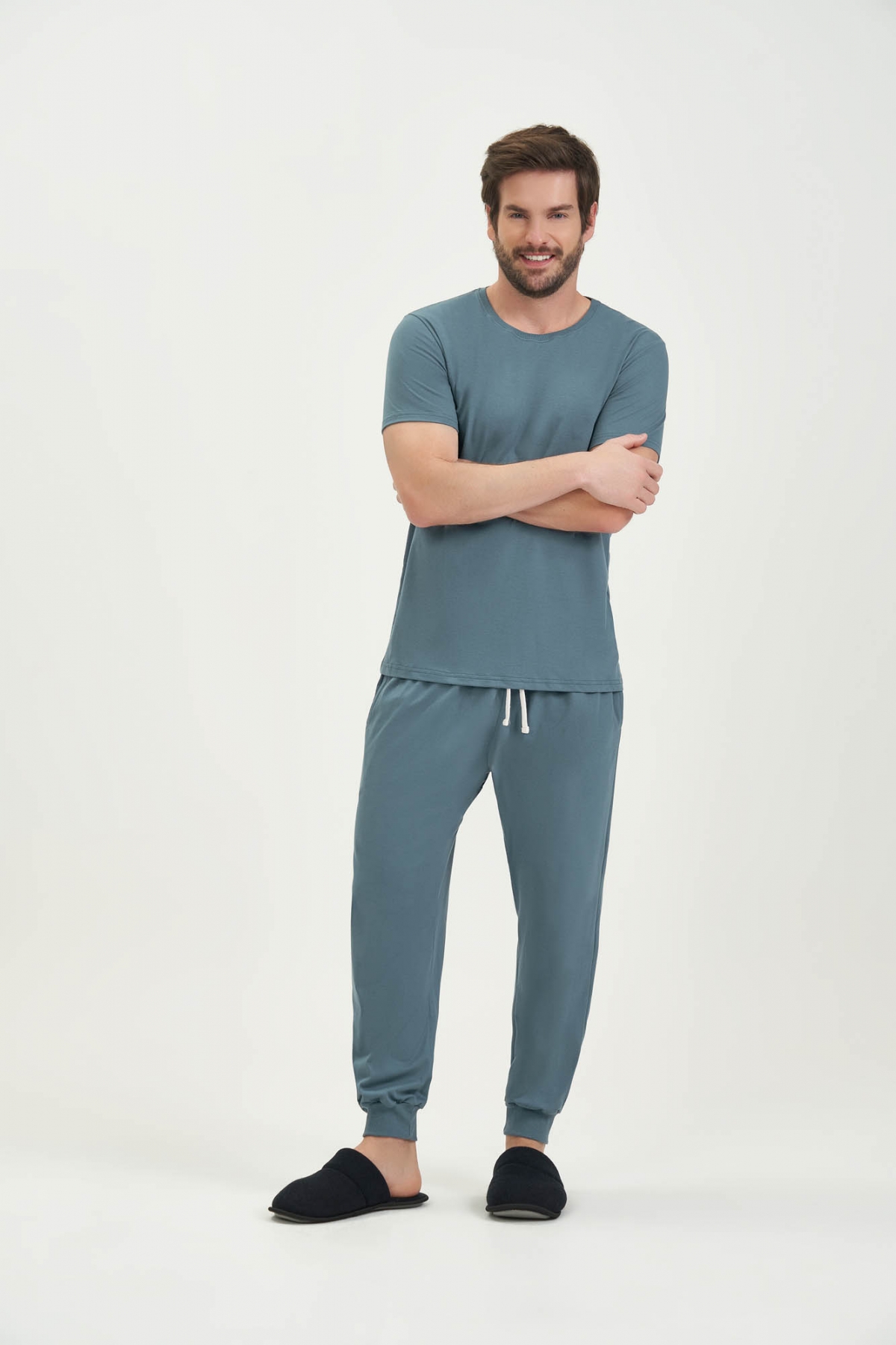 PIJAMA MASCULINO CALÇA MANGA CURTA ADULTO COR COM AMOR