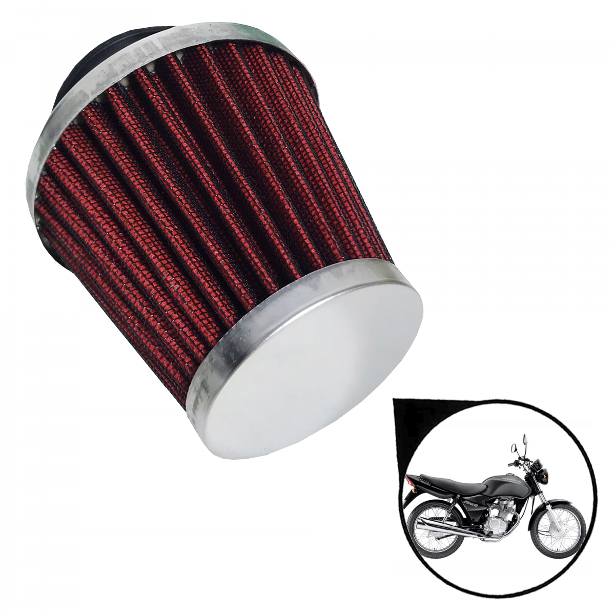 Filtro de Ar Esportivo Universal Todos Moto com 38 Mm Cônico Lavável Vermelho