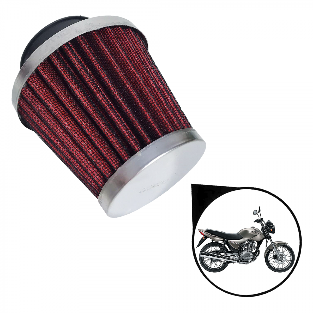 Filtro de Ar Esportivo Universal Todos Moto com 43 Mm Cônico Lavável Vermelho