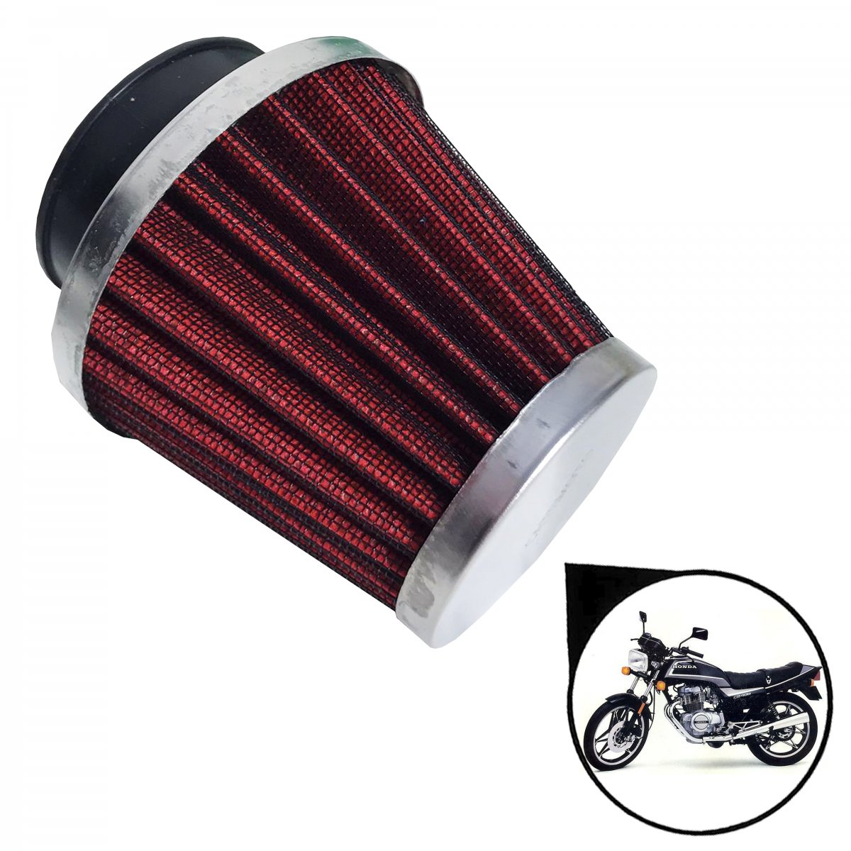 Filtro de Ar Esportivo Universal Todos Moto com 47 Mm Cônico Lavável Vermelho