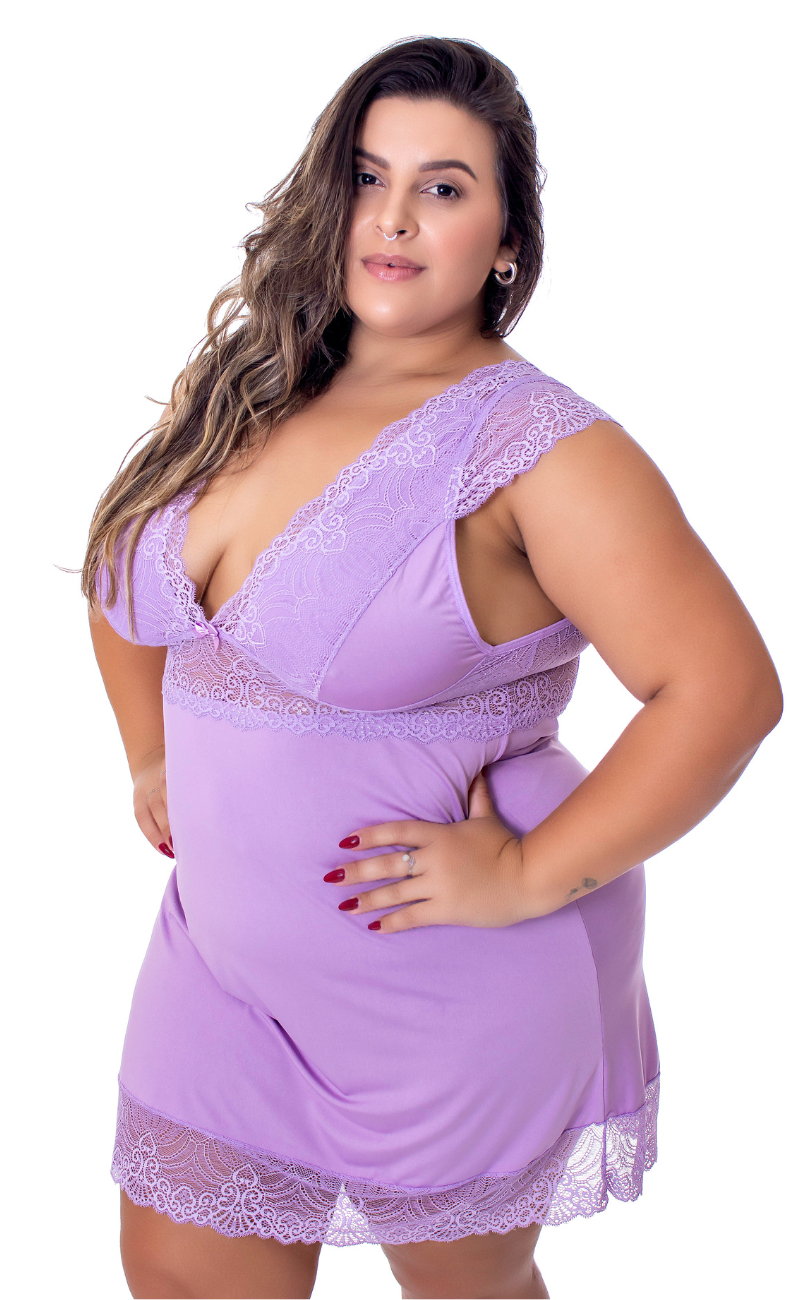 Camisola Plus Size Detalhe Em Renda 