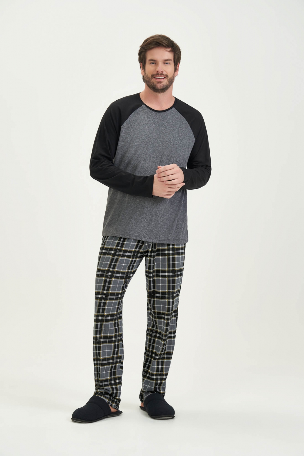 PIJAMA LONGO MASCULINO XADREZ PRETO COR COM AMOR