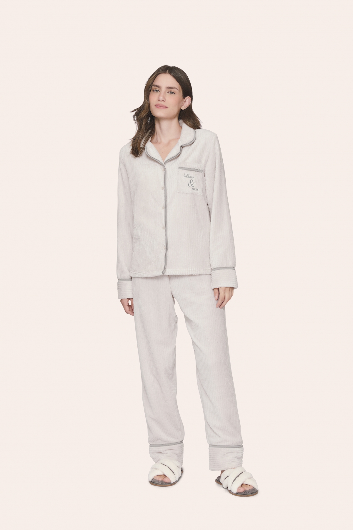 PIJAMA FEMININO LONGO BOTÕES FLEECE ICE FLOW