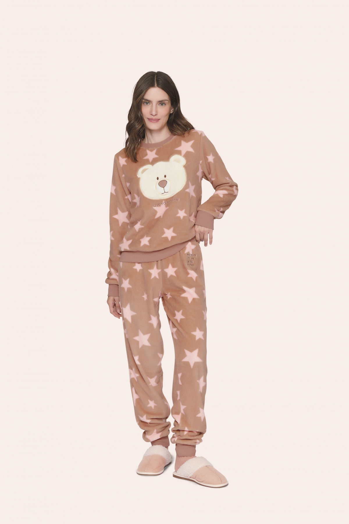 PIJAMA FEMININO ADULTO FLEECE URSO STARS