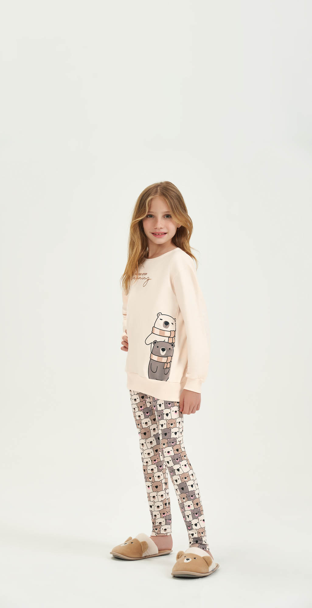 PIJAMA FEMININO JUVENIL LONGO URSINHO COR COM AMOR