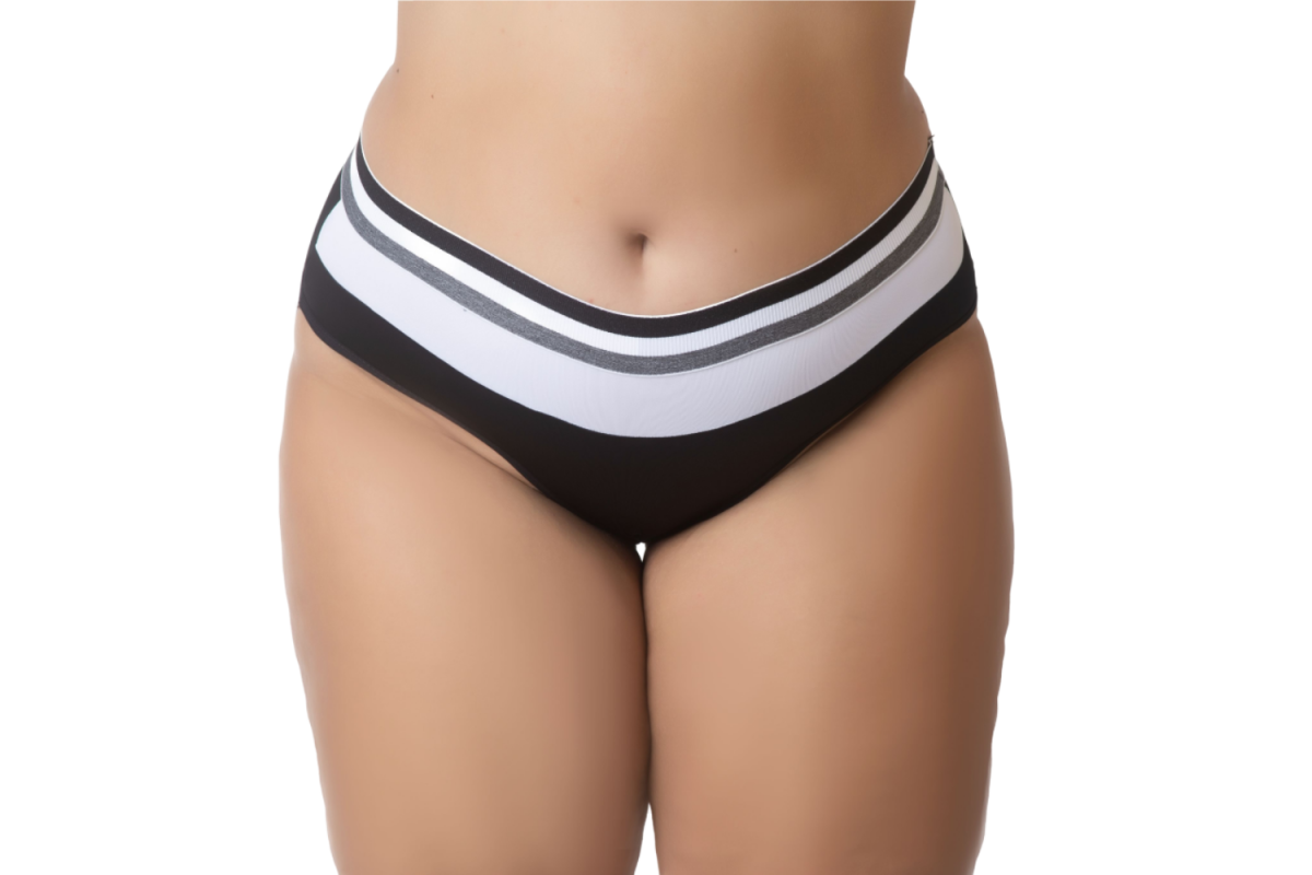 Calcinha Plus Size Tricolor Cintura Alta Tanga Cós Alto Forro 100% Algodão Lingerie Feminina