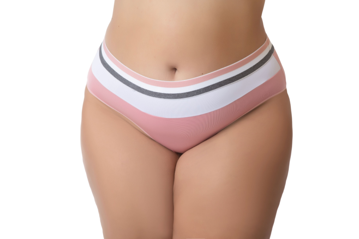 Calcinha Plus Size Tricolor Cintura Alta Tanga Cós Alto Forro 100% Algodão Lingerie Feminina