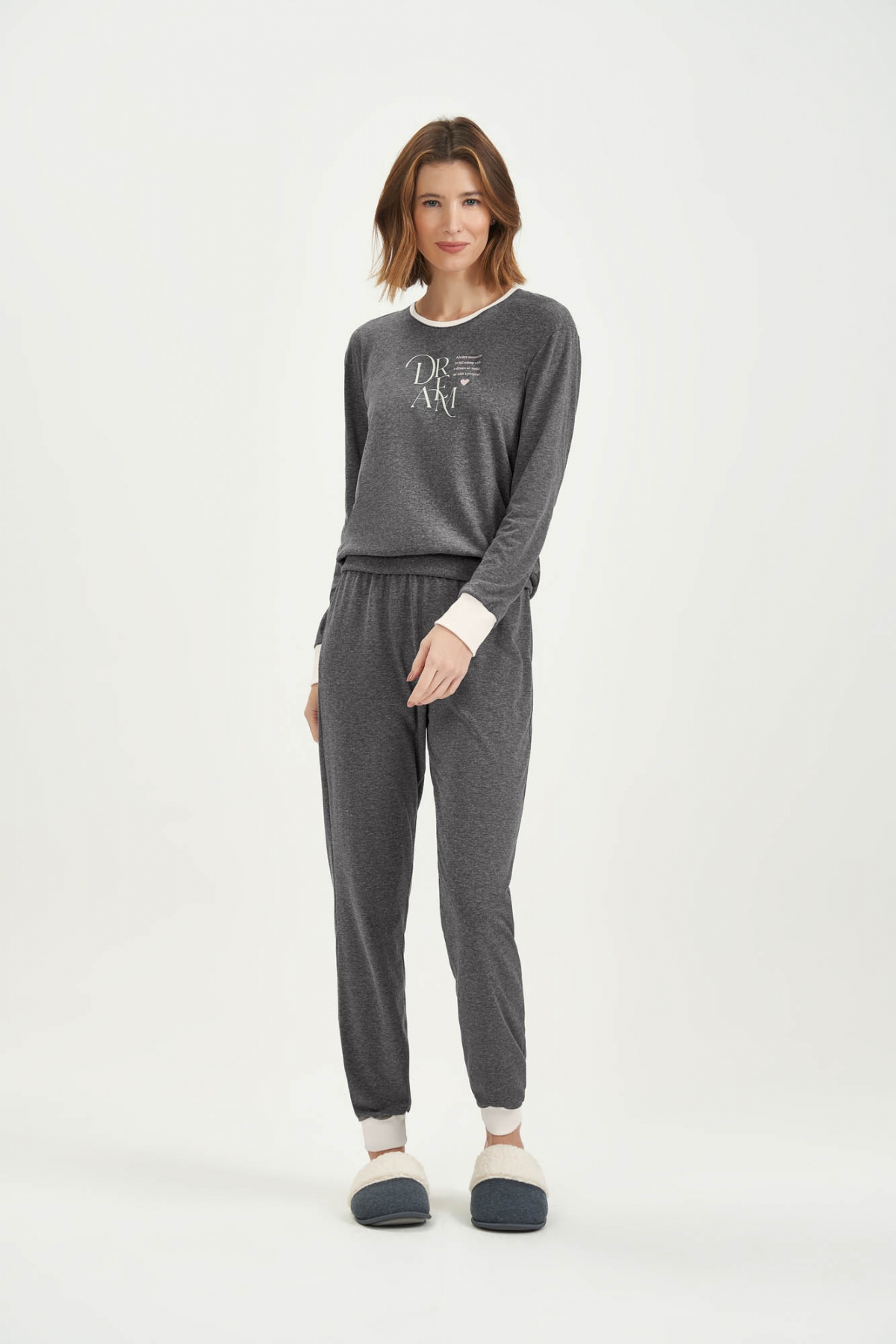 PIJAMA FEMININO ADULTO MOLETINHO CINZA COR COM AMOR