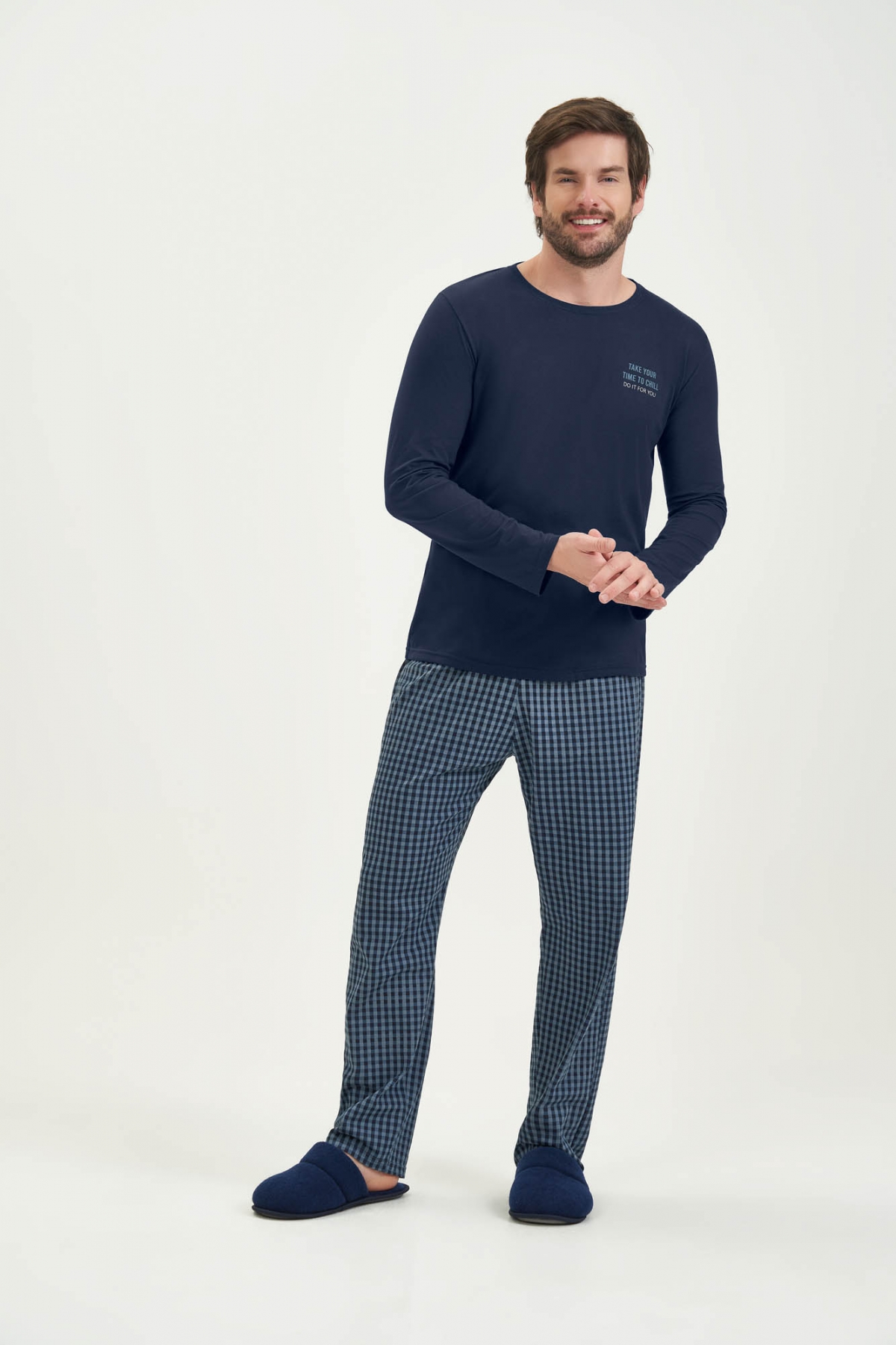 PIJAMA MASCULINO LONGO ADULTO XADREZ COR COM AMOR 