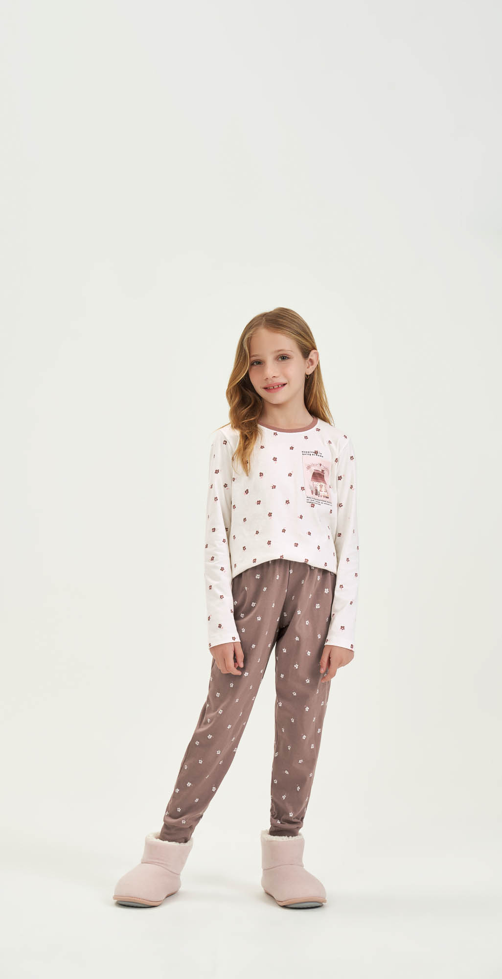PIJAMA FEMININO JUVENIL LONGO POA FLOR COR COM AMOR