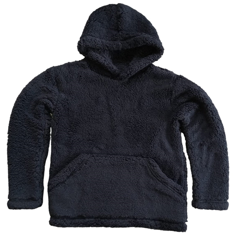 Casaco de Pelo Teddy Sherpa Dupla Fechado com Capuz e Bolso Canguru ( G ) Preto