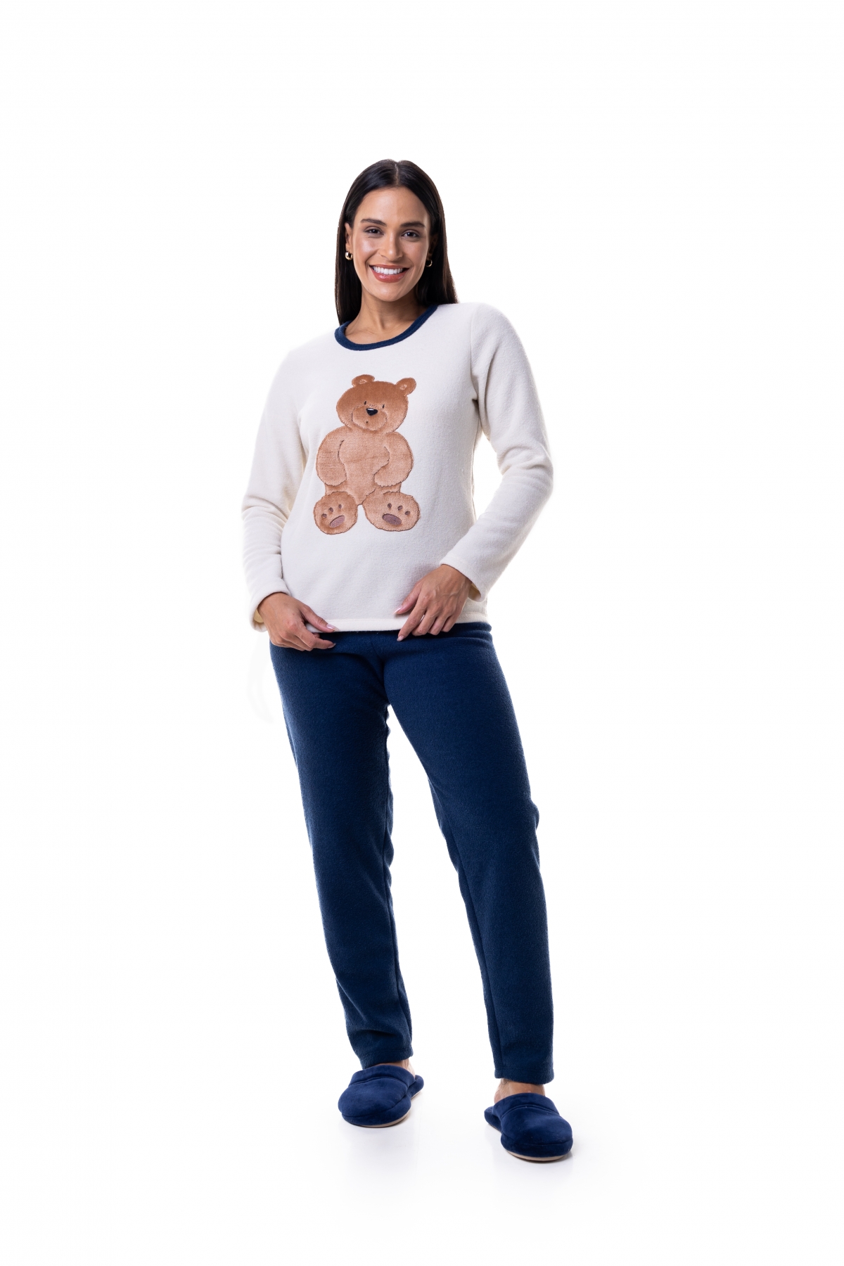 PIJAMA FEMININO ADULTO LONGO PLUSH URSINHO BOCEJINHO
