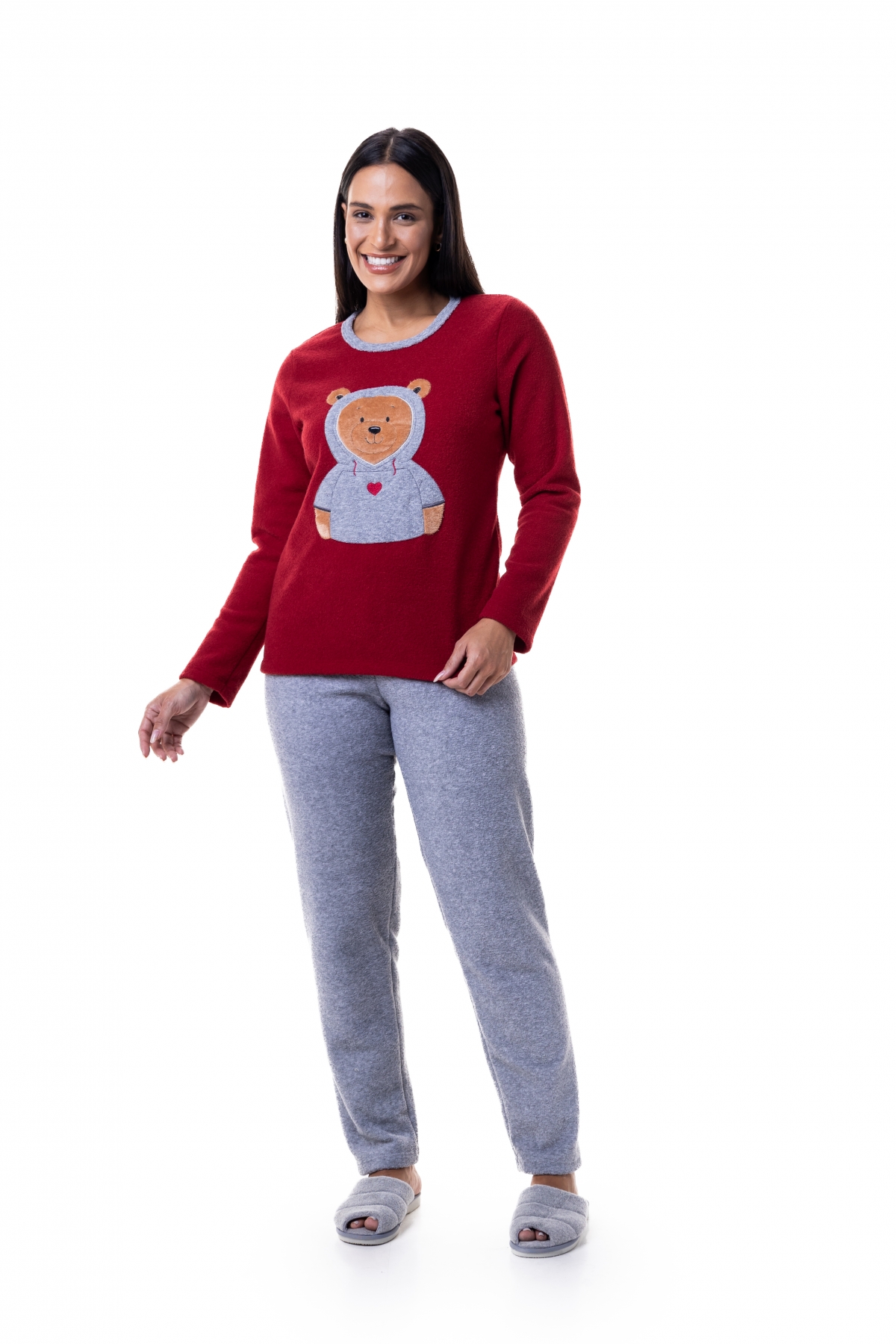 PIJAMA FEMININO LONGO ADULTO PLUSH URSO BOCEJINHO
