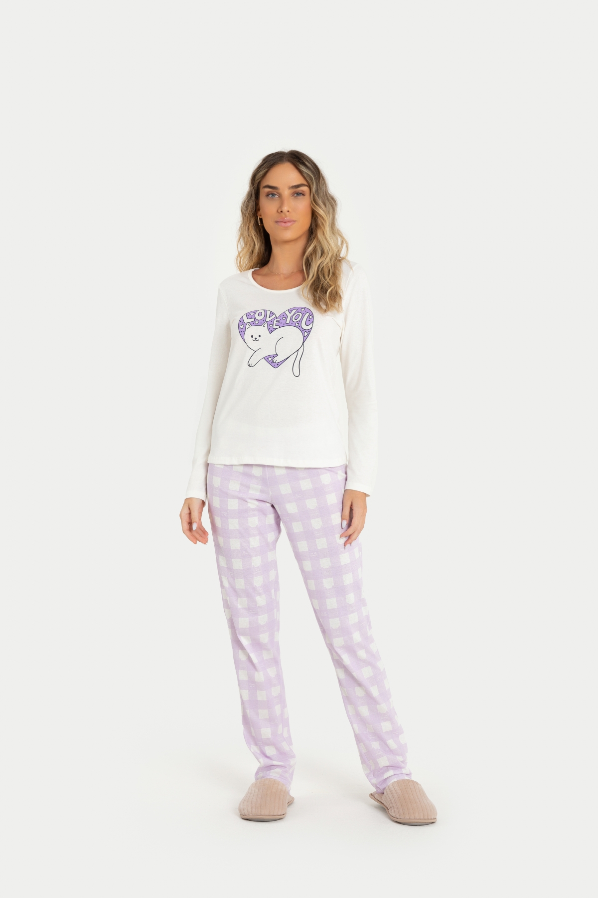 PIJAMA ADULTO FEMININO LONGO GATINHO MENSAGEIRO DOS SONHOS
