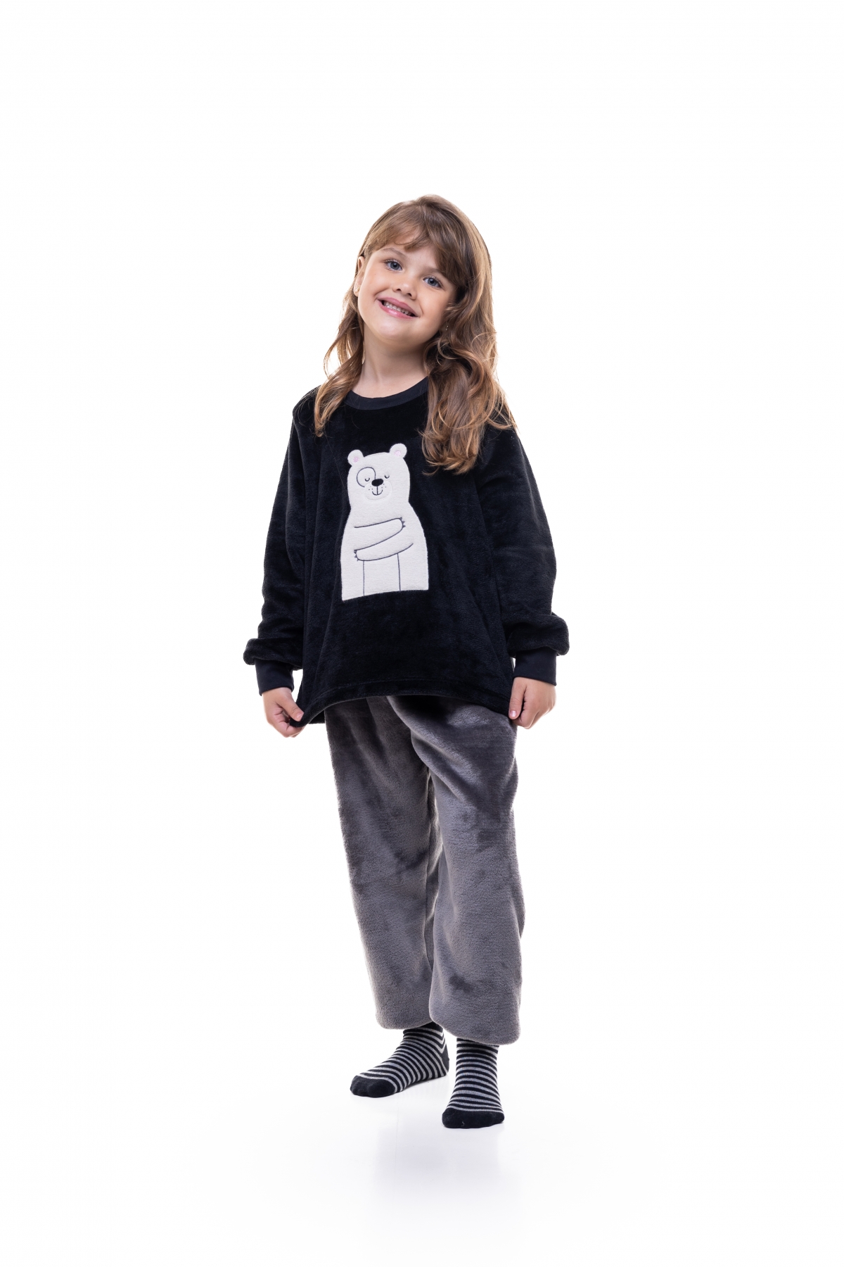 PIJAMA FEMININO LONGO JUVENIL FLEECE URSO BOCEJINHO