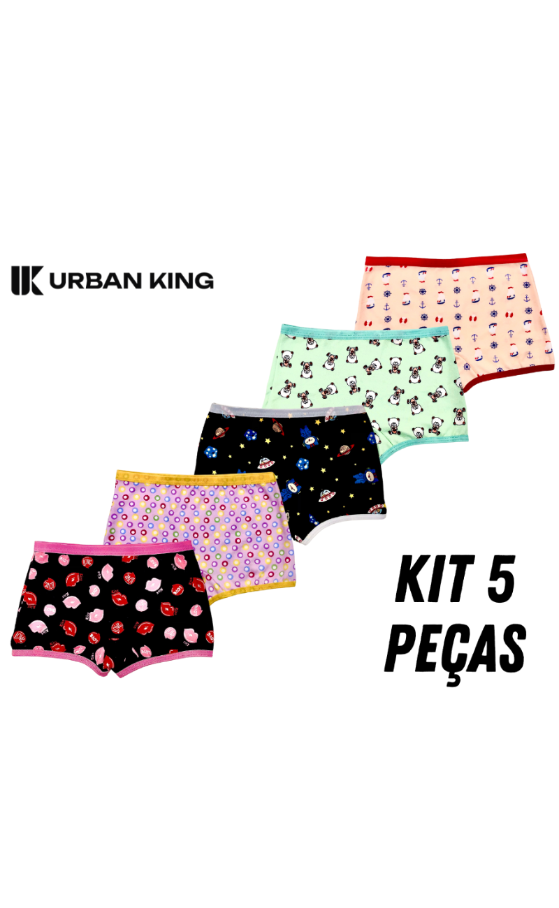 Kit 5 Calcinha Estampada Infantil 