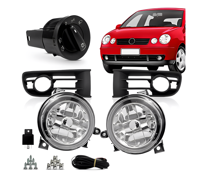 KIT FAROL AUXILIAR POLO 2003 A 2006 COM MOLDURA LD/LE