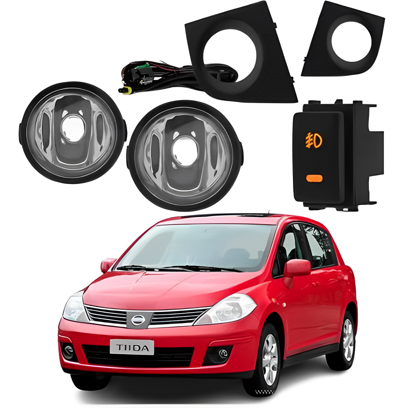 KIT FAROL AUXILIAR NISSAN TIIDA 2007 A 2014 COM MOLDURA LD/LE