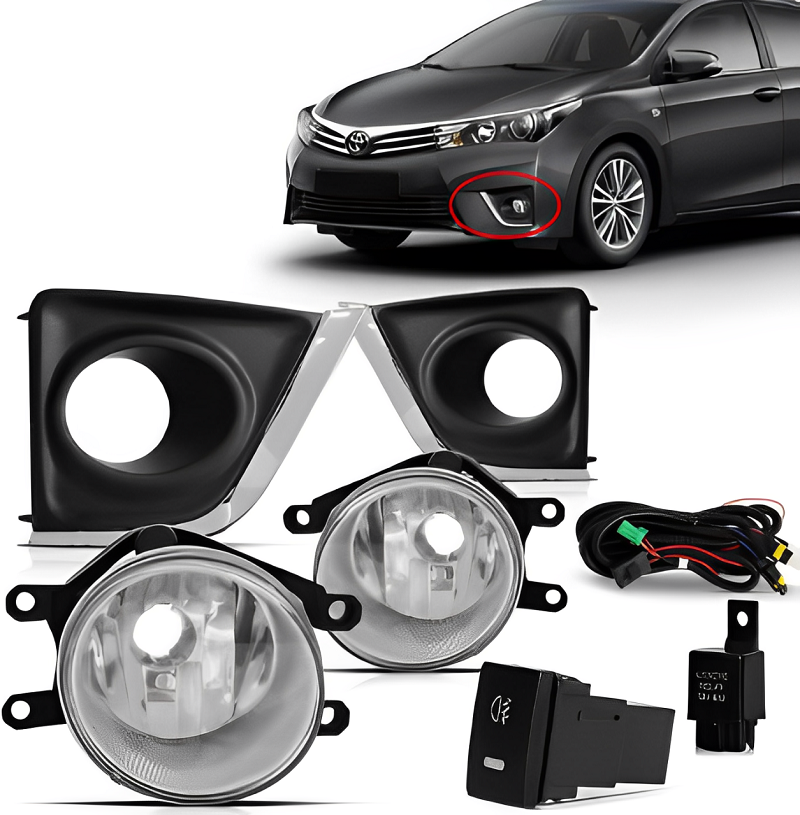 KIT FAROL AUXILIAR COROLLA 2014 A 2017 COM MOLDURA LD/LE