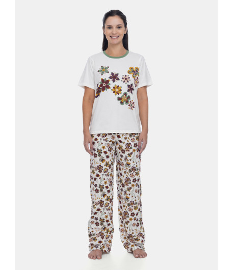 PIJAMA FEMININO SONHART MANGA CURTA COM CALÇA ALGODÃO BRANCO