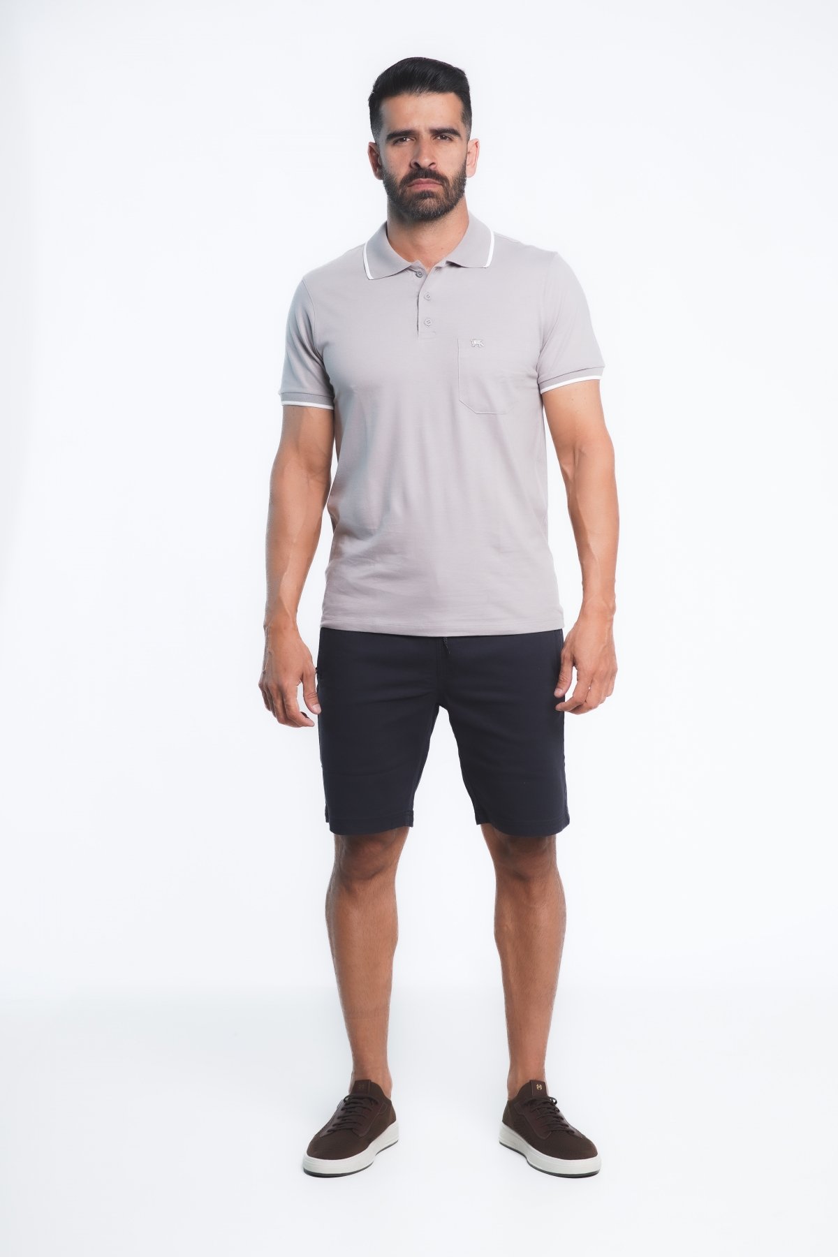 Camisa Polo Griffo Cinza 100% Algodão