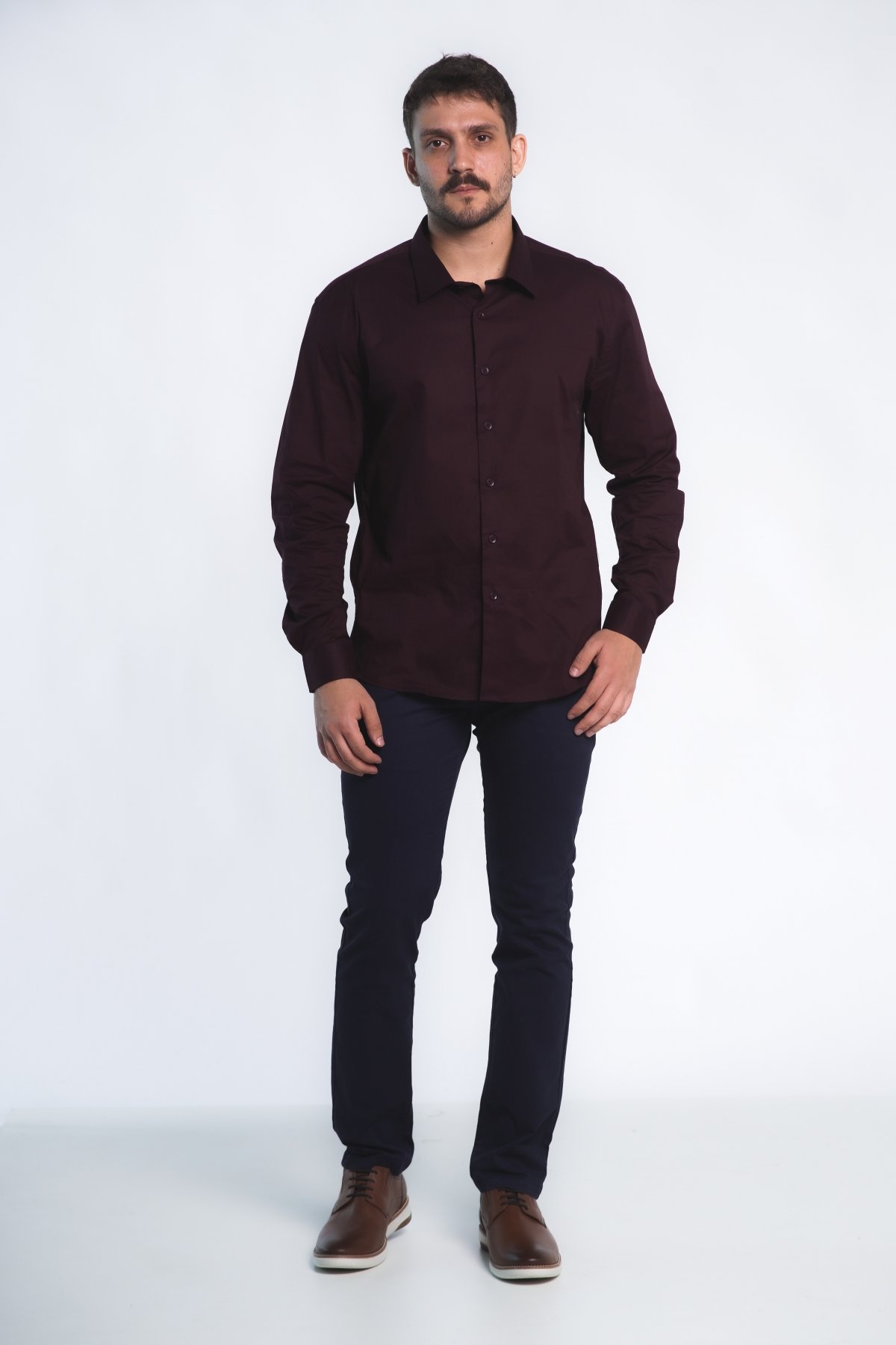 Camisa Social Masculina Marsala Essencial