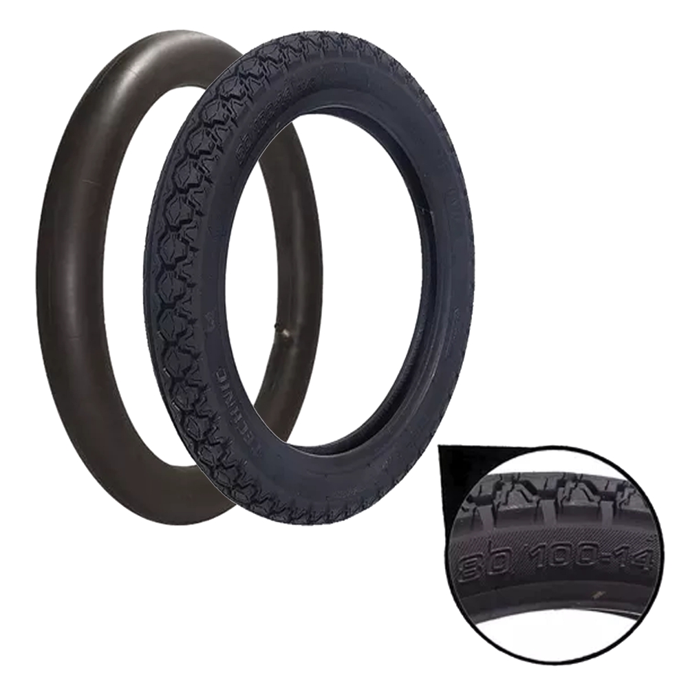 Pneu Tras. 80/100-14 C/C Tiger + Camara Ar 3.00-14 Biz 100/110/125 / Dream 100 / Pop 100/110