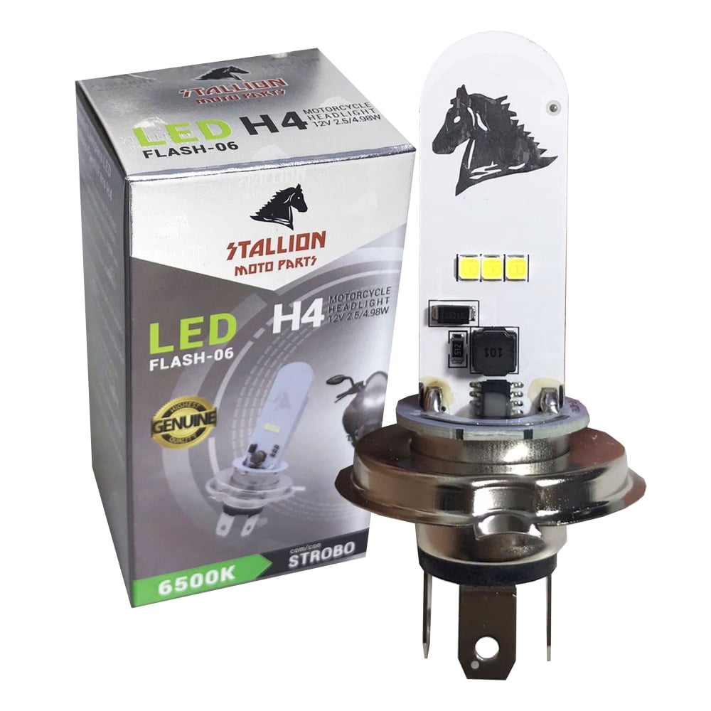 LAMPADA FAROL LED UNIVERSAL H4 6500k FLASH C/ STROBO