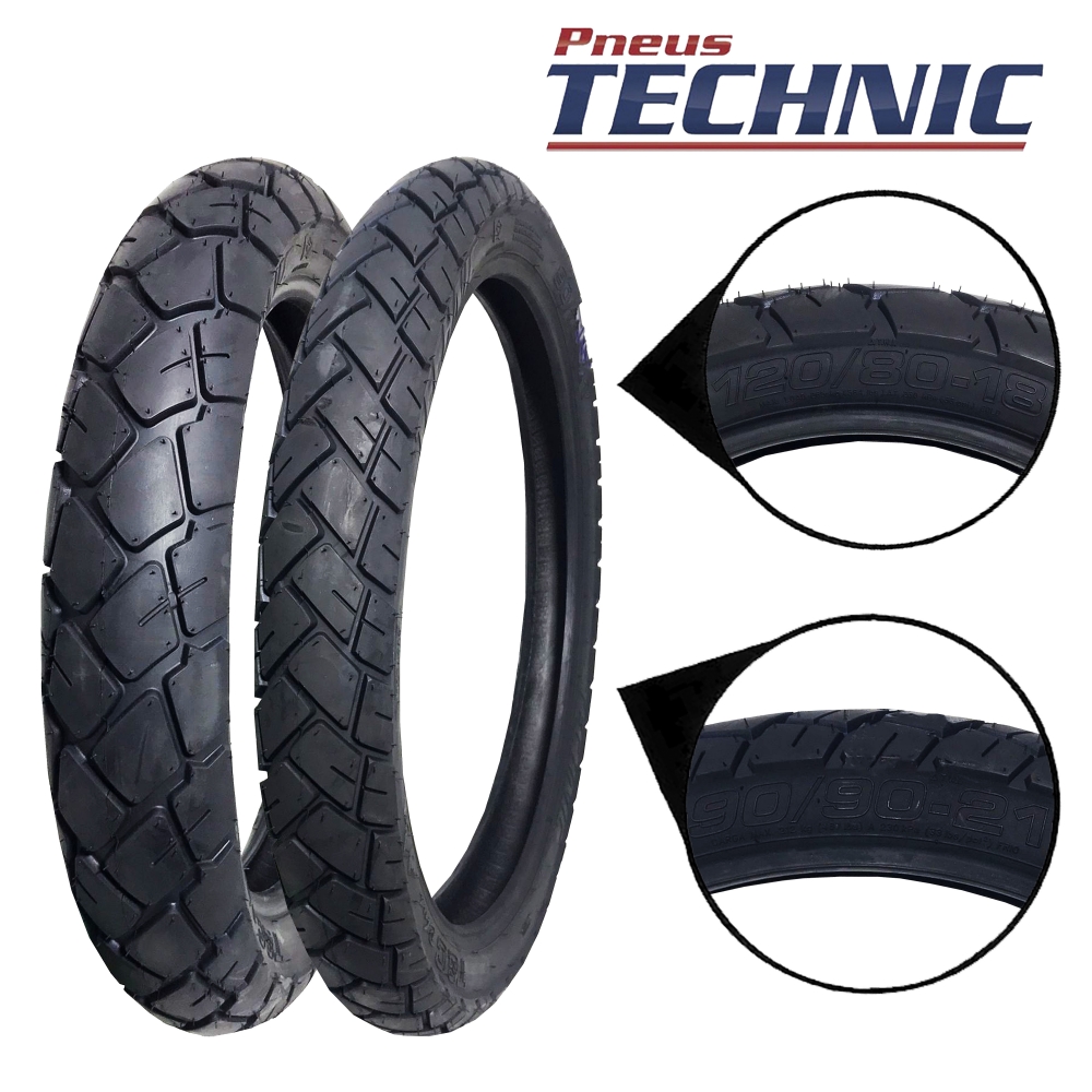 Par Pneu Moto Traseiro 120/80-18 Dianteiro 90/90-21 T&C Plus Technic