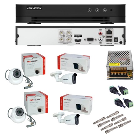 KIT HIKVISION C/ 4 CAMERAS 1MP+DVR 5IN1 2.0+FONTE