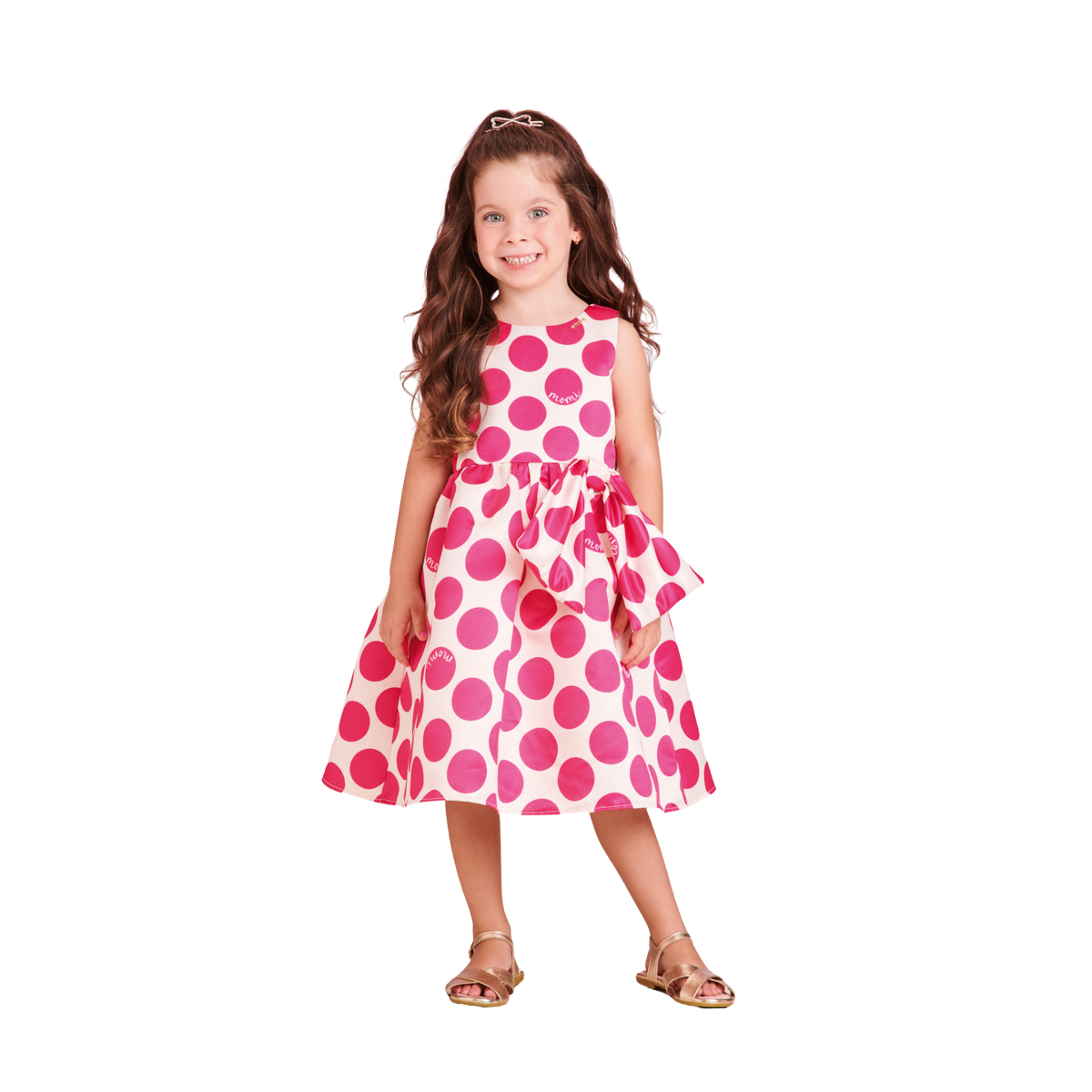 Vestido Festa Poa Pink Momi J5398