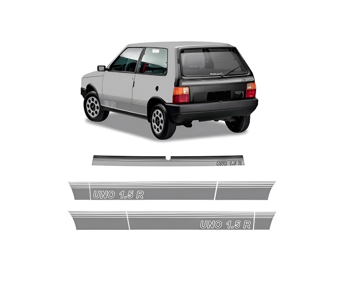 EMBLEMA FAIXA LATERAL FIAT UNO 1984 ATÉ 1989 1.5R PRATA