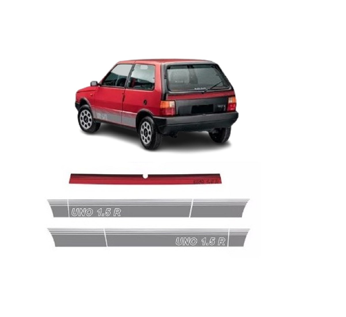 EMBLEMA FAIXA LATERAL FIAT UNO 1984 ATÉ 1989 1.5R VERMELHO