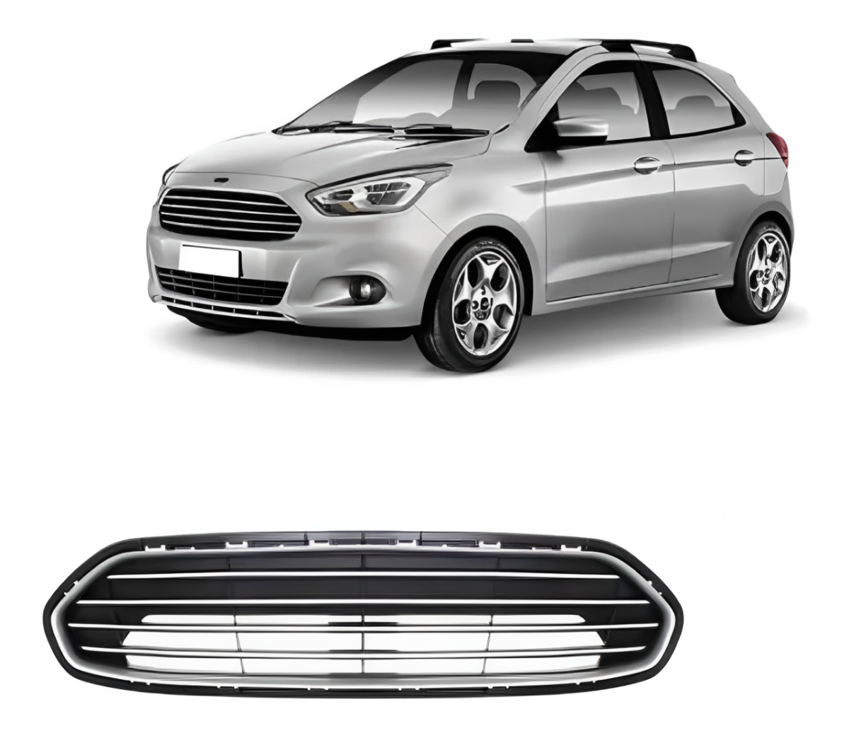 GRADE PRETA COM FILETE/MOLDURA CINZA FORD KA 2015 A 2019