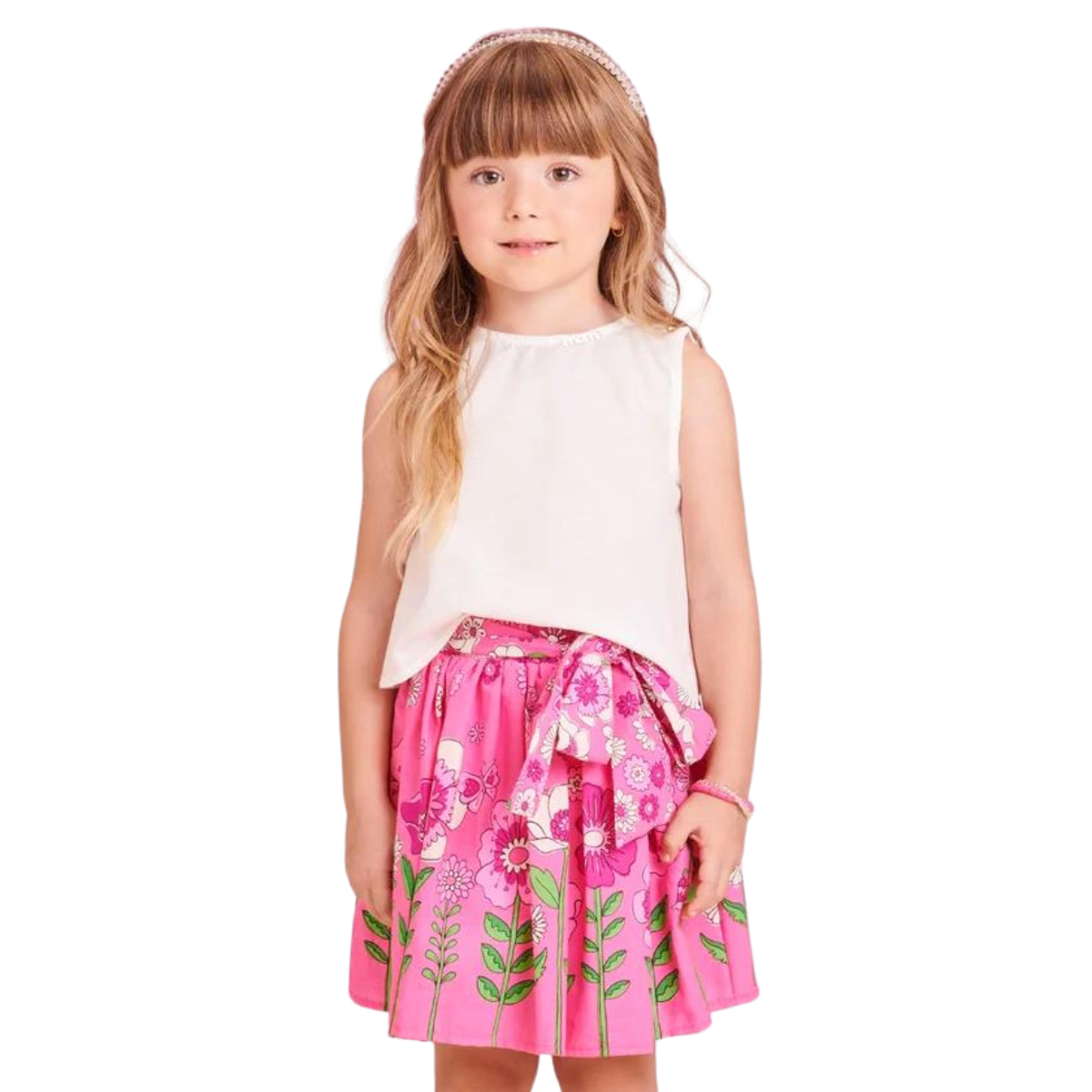 Conjunto Blusa e Saia Rosa Floral J5720