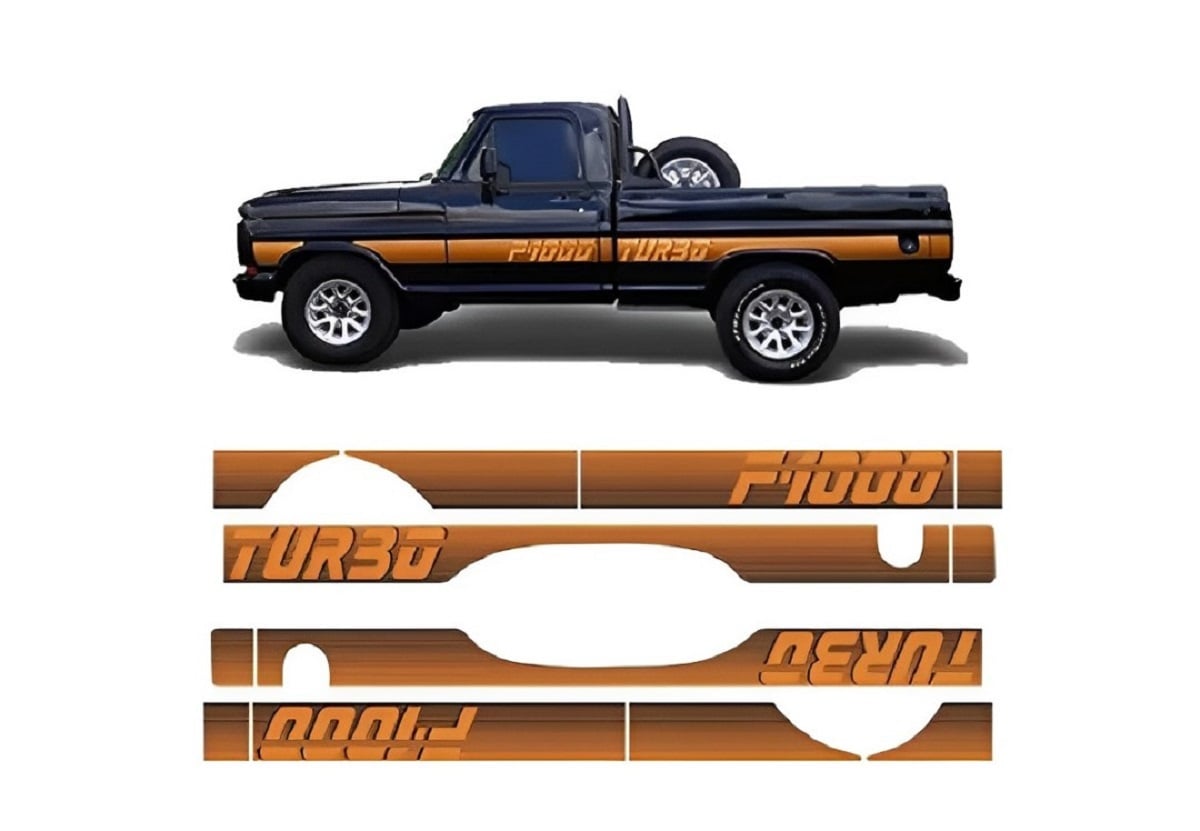 EMBLEMA FAIXA LATERAL FORD F1000 TURBO CS 91/92 LARANJA