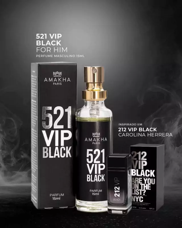 PERFUME MASCULINO 521 VIP BLACK AMAKHA PARIS 15ML - INSPIRAÇÃO 212 VIP BLACK