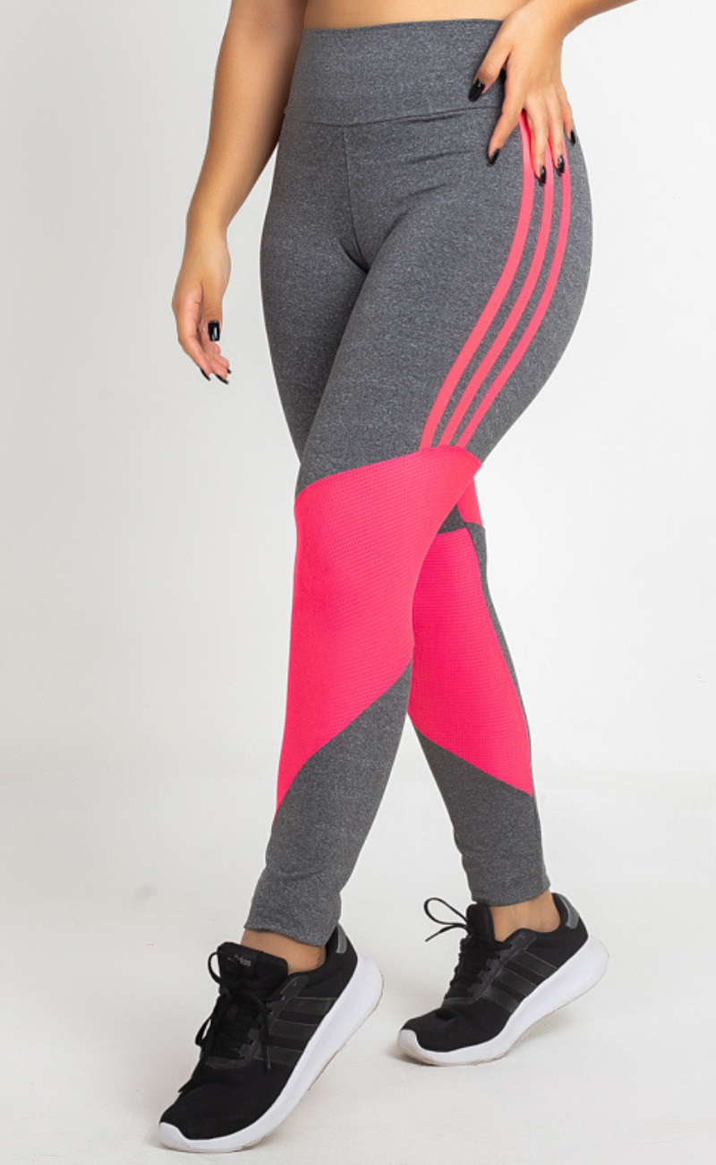 Calça Legging Cinza e Rosa Dry Fit